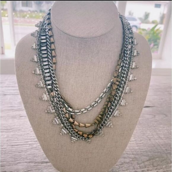 Stella&Dot Sutton Convertible Statement Necklace Matte Silver Tone&Crystals NWT - Picture 1 of 2